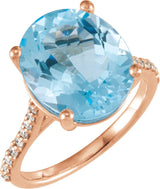 14K Gold Oval Natural Sky Blue Topaz & Natural Diamond Accented Ring - Rose Gold