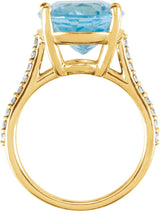 14K Gold Oval Natural Sky Blue Topaz & Natural Diamond Accented Ring - Yellow Gold - view 2