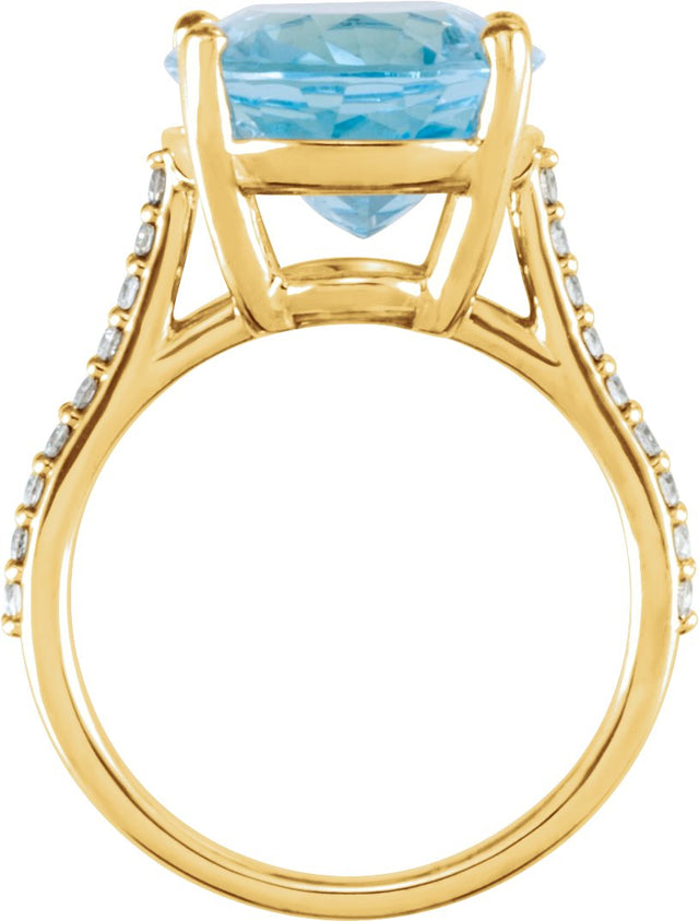 14K Gold Oval Natural Sky Blue Topaz & Natural Diamond Accented Ring - Yellow Gold - view 2