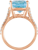 14K Gold Oval Natural Sky Blue Topaz & Natural Diamond Accented Ring - Rose Gold - view 2