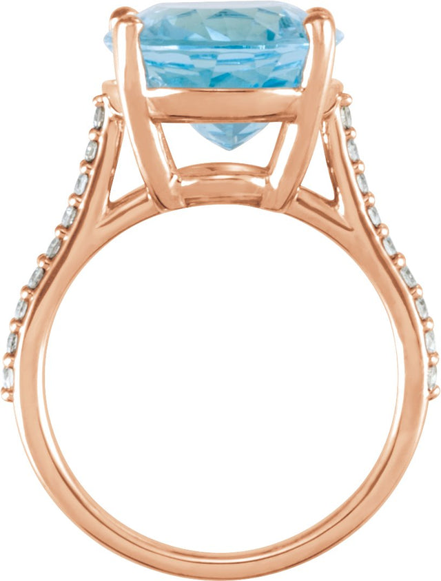 14K Gold Oval Natural Sky Blue Topaz & Natural Diamond Accented Ring - Rose Gold - view 2