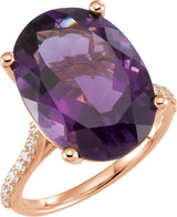 14K Gold Oval Natural Amethyst & Natural Diamond Accented Ring – 18x13mm - Rose Gold