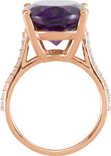 14K Gold Oval Natural Amethyst & Natural Diamond Accented Ring – 18x13mm - Rose Gold - view 2
