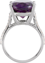 14K Gold Oval Natural Amethyst & Natural Diamond Accented Ring – 18x13mm - White Gold - view 2