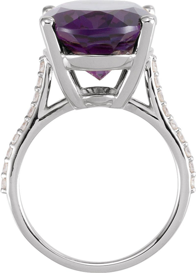 14K Gold Oval Natural Amethyst & Natural Diamond Accented Ring – 18x13mm - White Gold - view 2