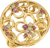 14K Gold Round Natural Pink Tourmaline & Natural Peridot Floral Ring