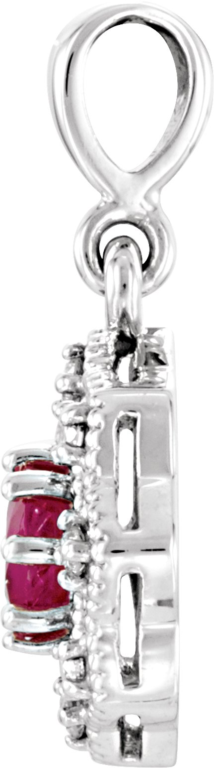 Platinum Round Natural Ruby Halo-Style Pendant - view 4