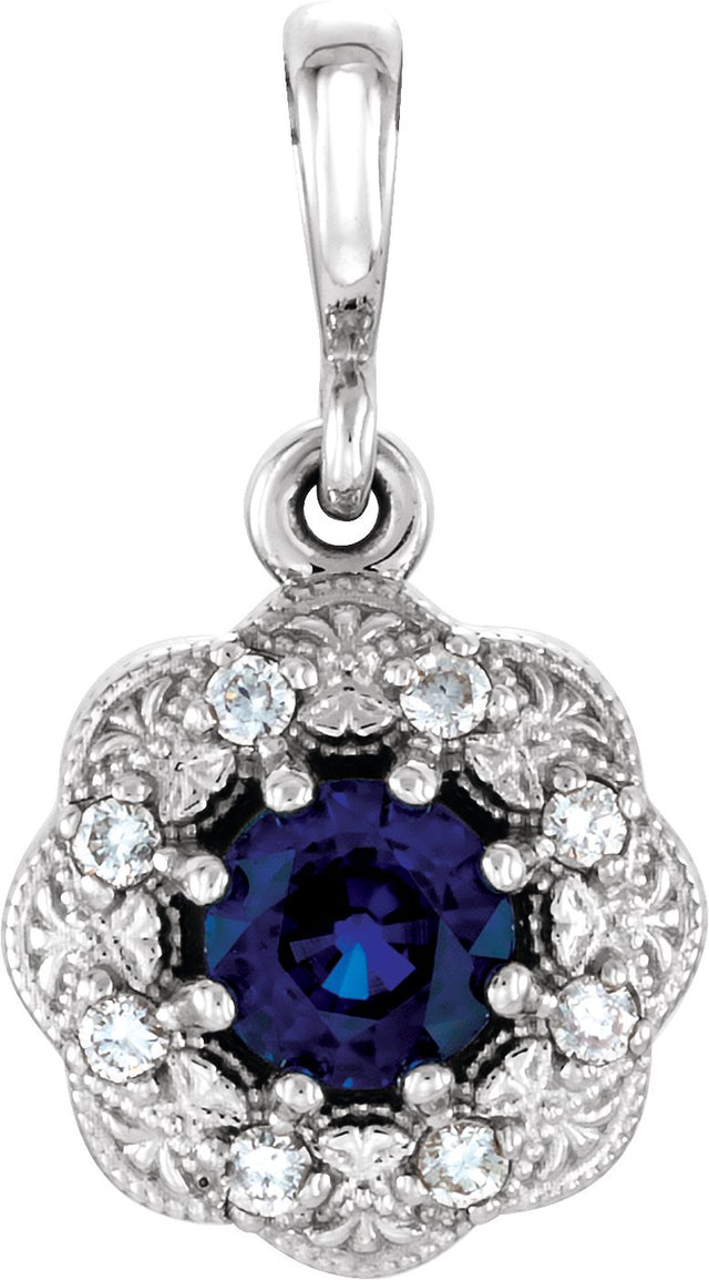 Platinum Round Natural Blue Sapphire Halo-Style Pendant – 0.06 CTW - view 3