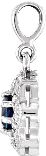 Platinum Round Natural Blue Sapphire Halo-Style Pendant – 0.06 CTW - view 4