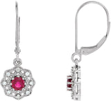14K Gold Round Natural Ruby & Natural Diamond Vintage-Inspired Earrings