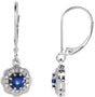 14K Gold Round Natural Blue Sapphire & Natural Diamond Vintage-Inspired Earrings – 4.1mm Stones