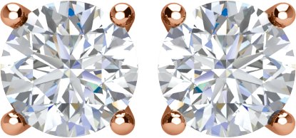 14K Gold Natural Diamond Round 4-Prong Lightweight Stud Earrings - Rose Gold - view 8
