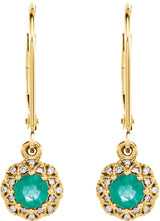 14K Gold Round Natural Emerald & Natural Diamond Vintage-Inspired Earrings - White Gold - view 3