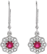 14K Gold Round Natural Ruby & Natural Diamond Vintage-Inspired Earrings - view 2