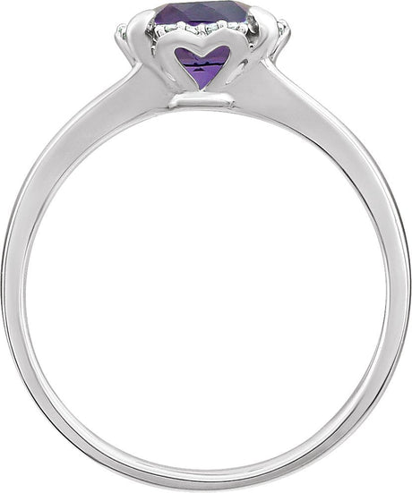 14K Gold Cushion Natural Amethyst & Natural Diamond Halo-Style Birthstone Ring - view 2
