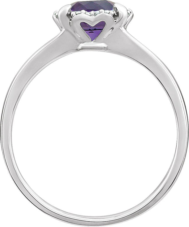 14K Gold Cushion Natural Amethyst & Natural Diamond Halo-Style Birthstone Ring - view 2