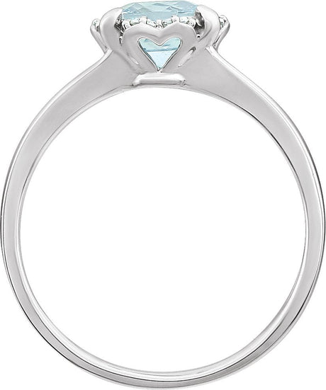 14K Gold Cushion Natural Aquamarine & Natural Diamond Halo-Style Birthstone Ring - view 2