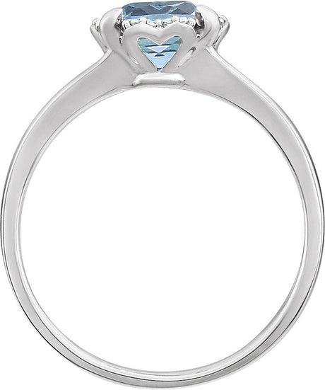 14K Gold Cushion Natural Sky Blue Topaz & Natural Diamond Halo-Style Birthstone Ring - view 2