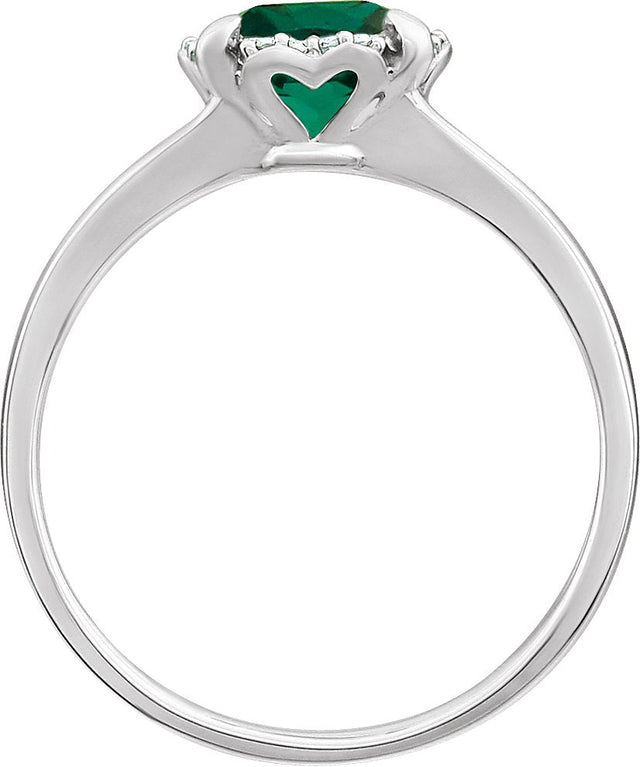 14K Gold Cushion Lab-Grown Emerald & Natural Diamond Halo-Style Birthstone Ring - view 2