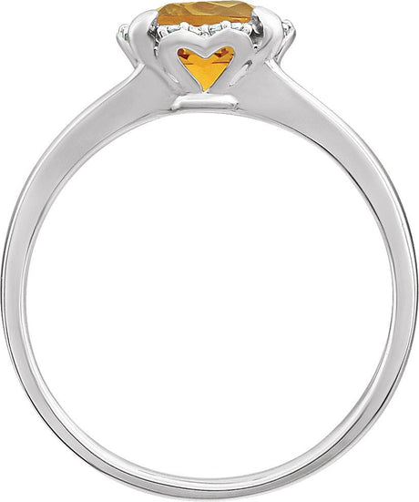 14K Gold Cushion Natural Citrine & Natural Diamond Halo-Style Birthstone Ring - view 2