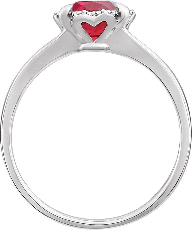 14K Gold Cushion Lab-Grown Ruby & Natural Diamond Halo-Style Birthstone Ring - view 2