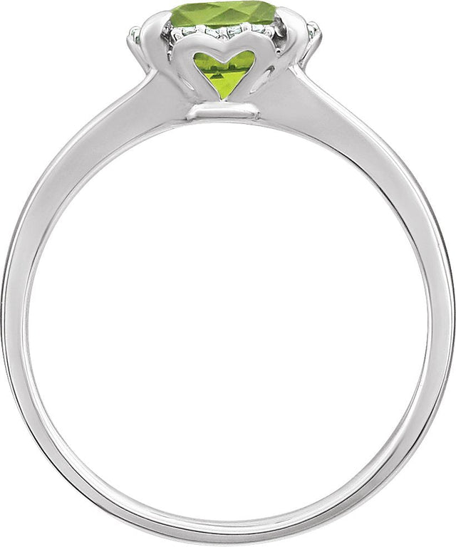 14K Gold Cushion Natural Peridot & Natural Diamond Halo-Style Birthstone Ring - view 2