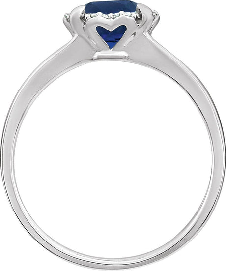 14K Gold Cushion Lab-Grown Blue Sapphire & Natural Diamond Halo-Style Birthstone Ring - view 2