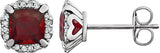 14K Gold Natural Mozambique Garnet & Natural Diamond Cushion 4-Prong Halo-Style Birthstone Earrings – 5x5mm