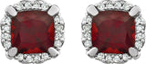 14K Gold Natural Mozambique Garnet & Natural Diamond Cushion 4-Prong Halo-Style Birthstone Earrings – 5x5mm - view 2