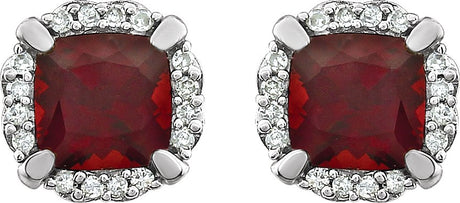 14K Gold Natural Mozambique Garnet & Natural Diamond Cushion 4-Prong Halo-Style Birthstone Earrings – 5x5mm - view 2