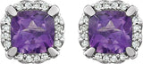 14K Gold Natural Amethyst & Natural Diamond Cushion 4-Prong Halo-Style Birthstone Earrings – 5x5mm - view 2