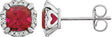 14K Gold Lab-Grown Ruby & Natural Diamond Cushion 4-Prong Halo-Style Birthstone Earrings