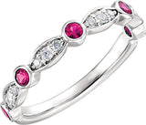 14K Gold Round Natural Ruby & Natural Diamond Stackable Ring