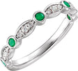 14K Gold Round Natural Emerald & Natural Diamond Stackable Ring