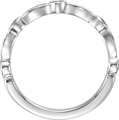 14K Gold Round Natural Emerald & Natural Diamond Stackable Ring - view 2