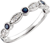 14K Gold Round Natural Blue Sapphire & Natural Diamond Stackable Ring