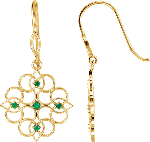 14K Gold Round Natural Emerald Accented Earrings – 1.75mm Stones
