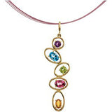 14K Gold Natural Pink Tourmaline & Natural Swiss Blue Topaz & Natural Citrine & Natural Peridot & Natural Amethyst Multi-Gemstone Pendant – 56.7x11mm