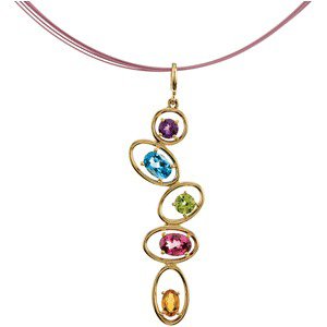 14K Gold Natural Pink Tourmaline & Natural Swiss Blue Topaz & Natural Citrine & Natural Peridot & Natural Amethyst Multi-Gemstone Pendant – 56.7x11mm