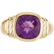 14K Gold Cushion Natural Amethyst Solitaire Ring