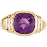 14K Gold Cushion Natural Amethyst Solitaire Ring