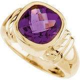 14K Gold Cushion Natural Amethyst Solitaire Ring - view 4