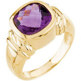 14K Gold Cushion Natural Amethyst Solitaire Ring - view 5