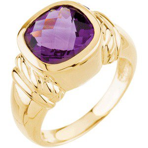 14K Gold Cushion Natural Amethyst Solitaire Ring - view 5