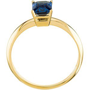 14K Gold Emerald Natural Blue Sapphire Solitaire Ring - view 2