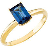 14K Gold Emerald Natural Blue Sapphire Solitaire Ring - view 4