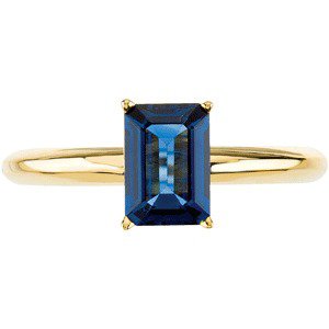 14K Gold Emerald Natural Blue Sapphire Solitaire Ring - view 5