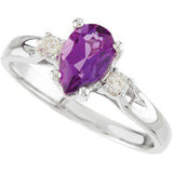 14K Gold Pear Natural Amethyst & Natural Diamond Accented Ring - view 5