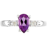 14K Gold Pear Natural Amethyst & Natural Diamond Accented Ring - view 3