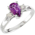 14K Gold Pear Natural Amethyst & Natural Diamond Accented Ring